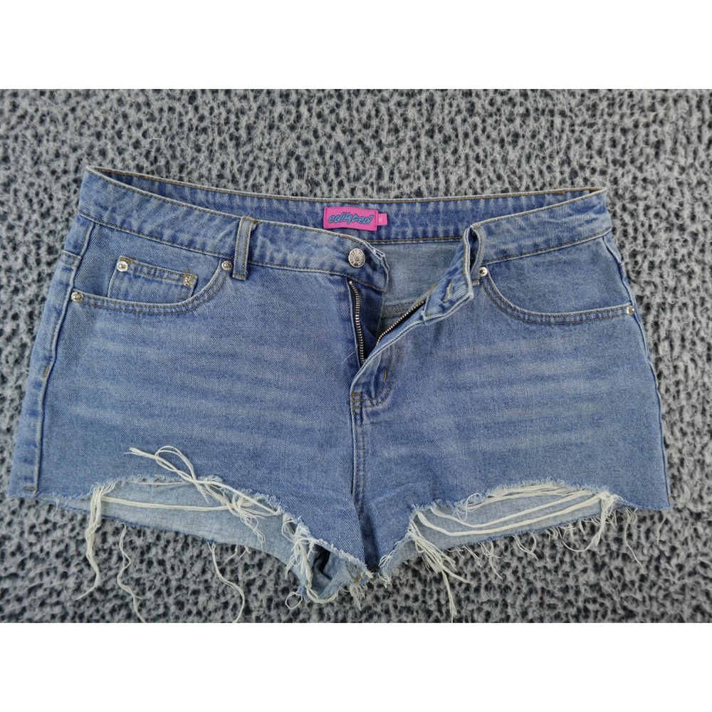 Edikted Blue Denim Ripped‎ Frayed Hem Cutoff Shorts Women's XL